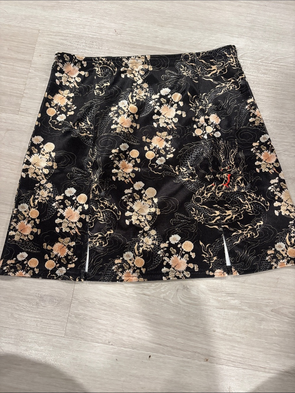 Urban Outfitters Black Floral & Dragon Mini Skirt